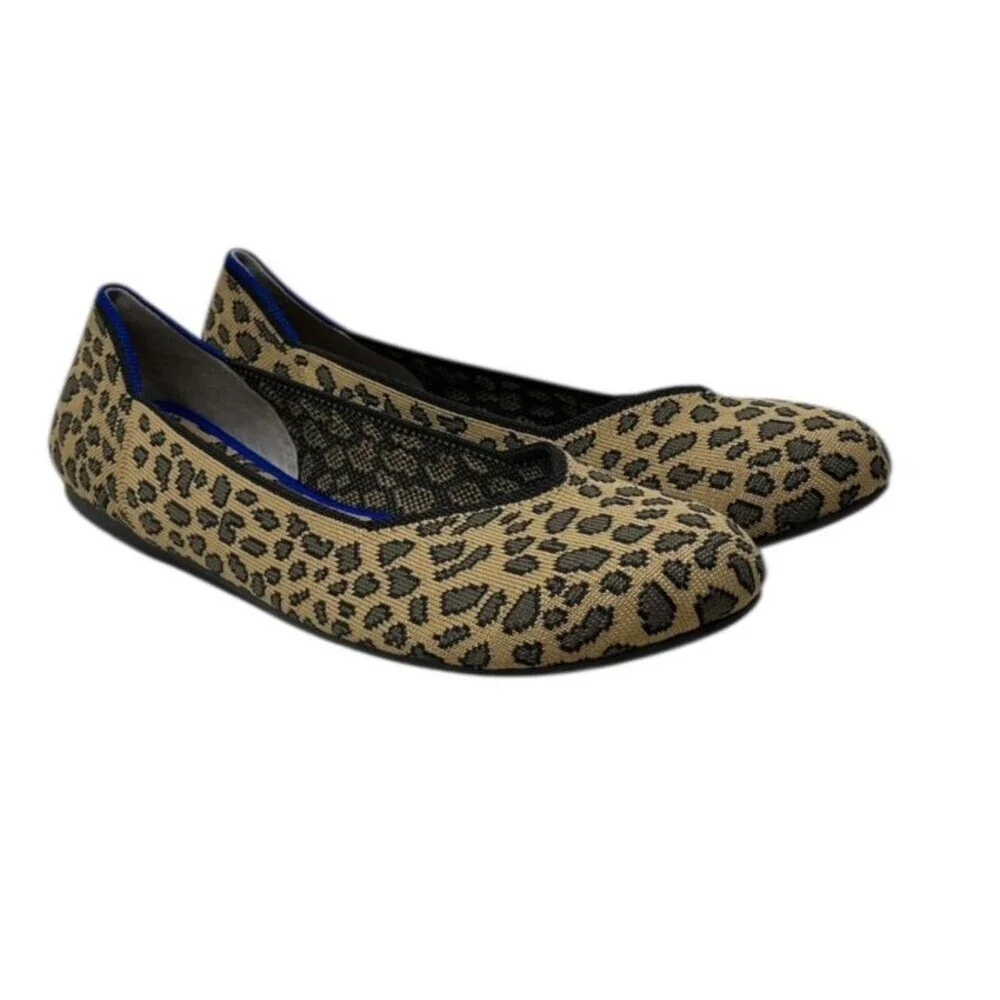 Rothy's The Flat Women's Size 10 Leopard Spotted Brown Ballet Shoes Knit